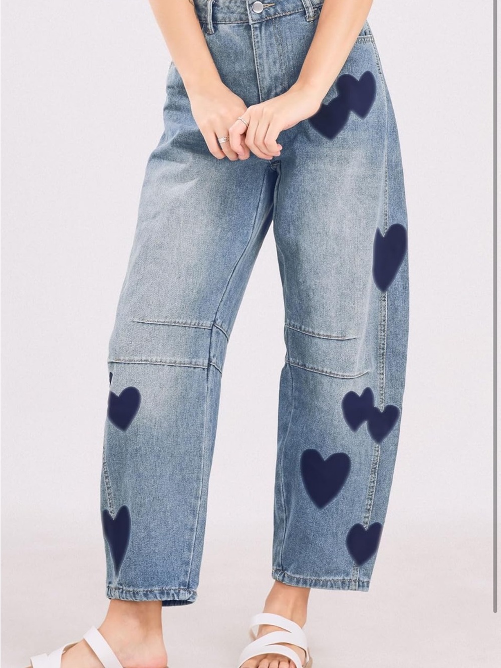 Amazon Light Wash Boyfriend Jeans with Navy Heart Patch